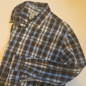Sean John Men's Casual Blue and Brown Checkered Shirt